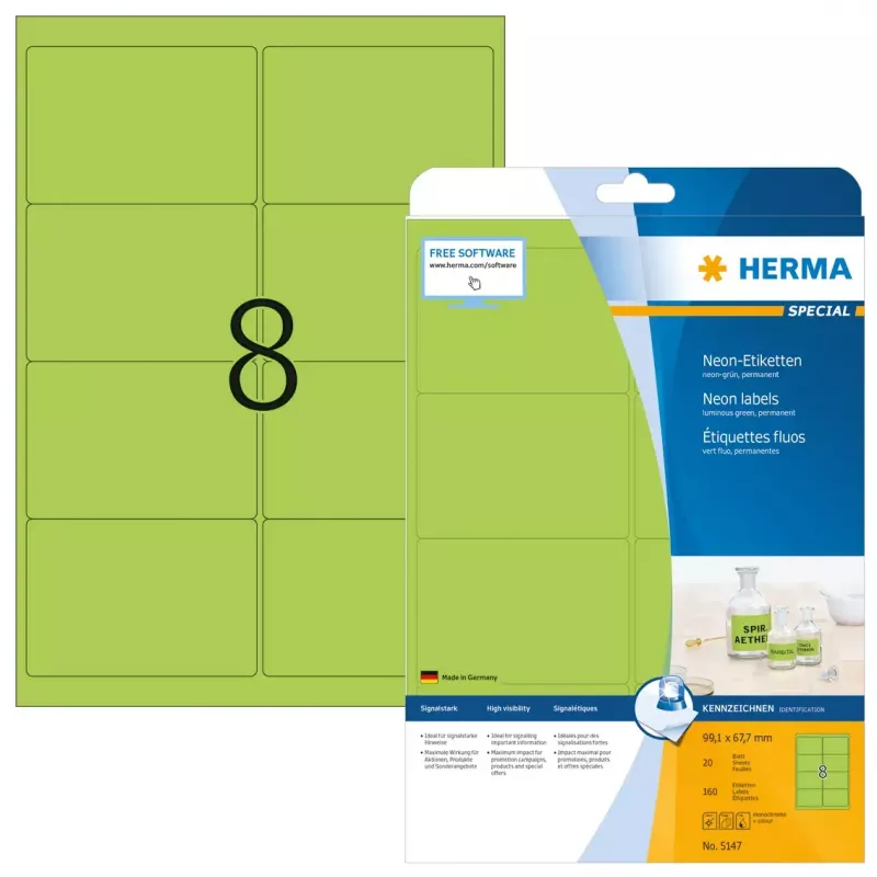 HERMA etiķetes Neon A4 99,1x67,7 mm 160 gab.