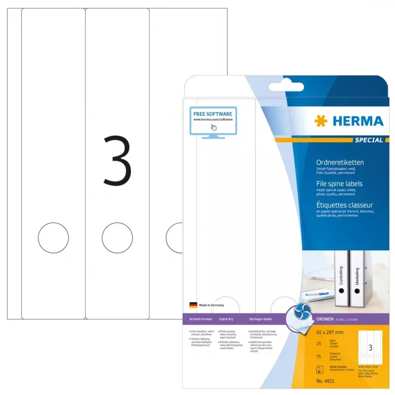 Pašlīmējošā printera etiķete HERMA Inkjet failu etiķetes A4 61x297 mm