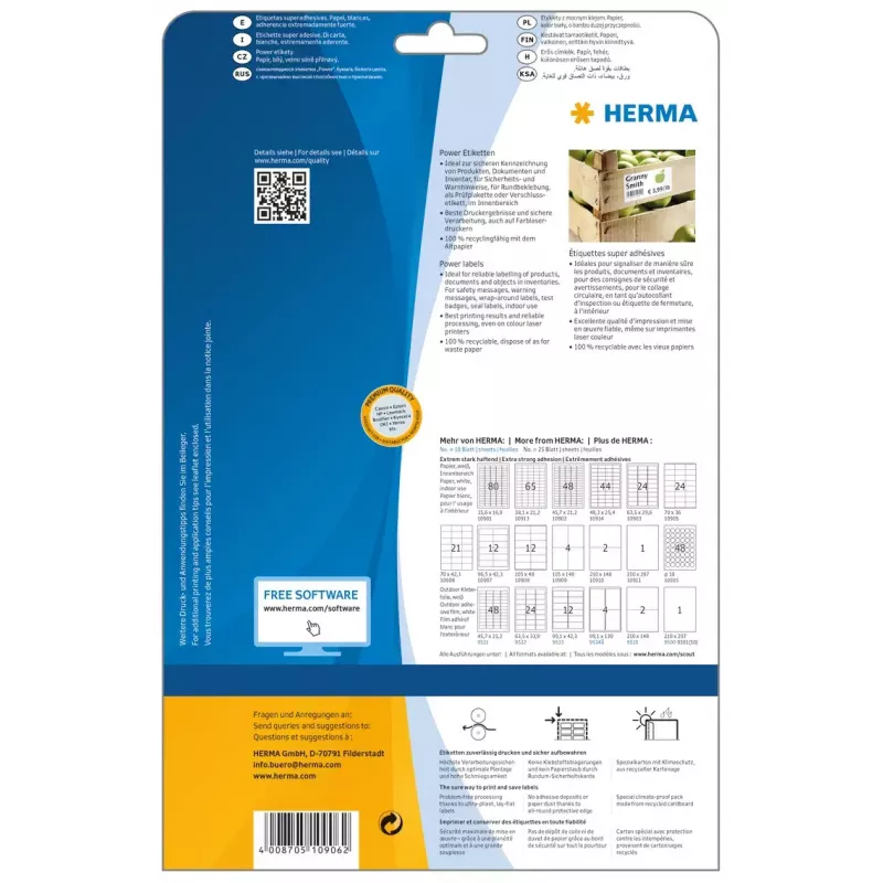 Pašlīmējoša printera etiķete HERMA Labels A4 70x42,3 mm