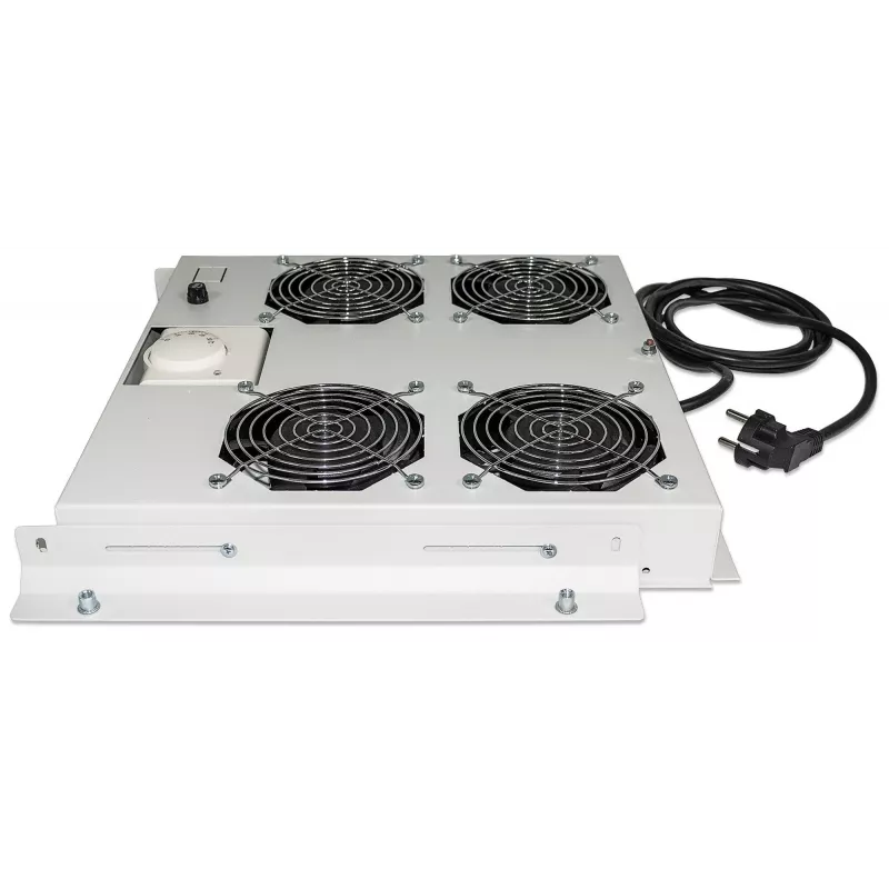 Intellinet 4 ventilatoru ventilācijas iekārta 19 collu statņiem, jumta stiprinājums, ar termostatu, pelēka
