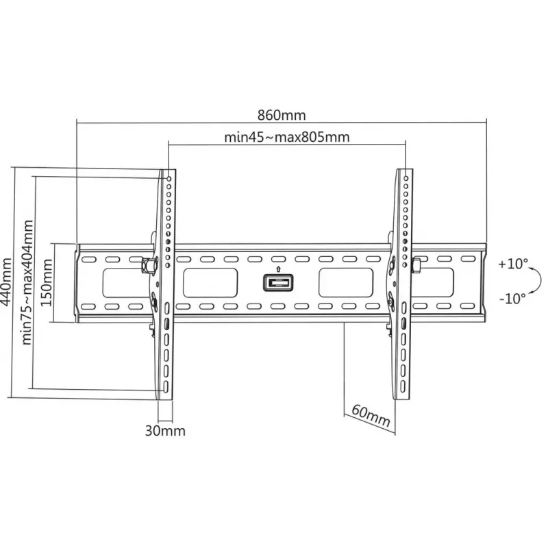 Manhattan sienas stiprinājums televizoriem un monitoriem (noliecams), ekrāniem no 37 collām līdz 75 collām, VESA saderība: visi no 200x200 mm līdz 800x400 mm – pārbaudiet četru montāžas caurumu izmērus ekrāna aizmugurē, lai pārliecinātos par piemērotību, maks. 75 kg, melns, kronšteins