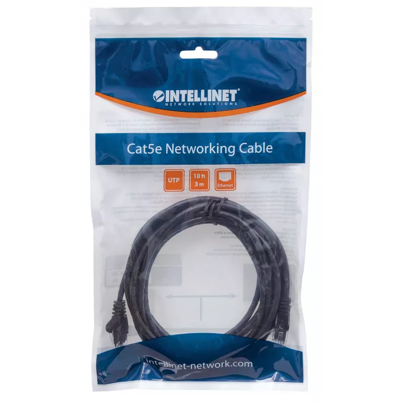 Intellinet Network komutācijas kabelis, Cat6, 15m, Melns, CCA, U/UTP, PVC, RJ45, Gold Plated Contacts, Snagless, Booted, Lifetime Warranty