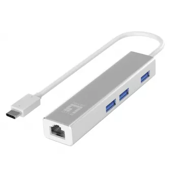 LevelOne Gigabit USB-C tīkla adapteris ar USB centrmezglu, vadu, USB Type-C, Ethernet, 1000 Mbit/s, sudraba