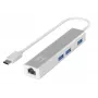 LevelOne Gigabit USB-C tīkla adapteris ar USB centrmezglu, vadu, USB Type-C, Ethernet, 1000 Mbit/s, sudraba