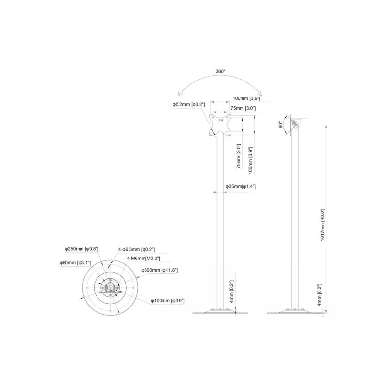 Multibrackets M Pro Series viena staba grīdas pamatne ar 10 kg ietilpību 17,8-76,2 cm