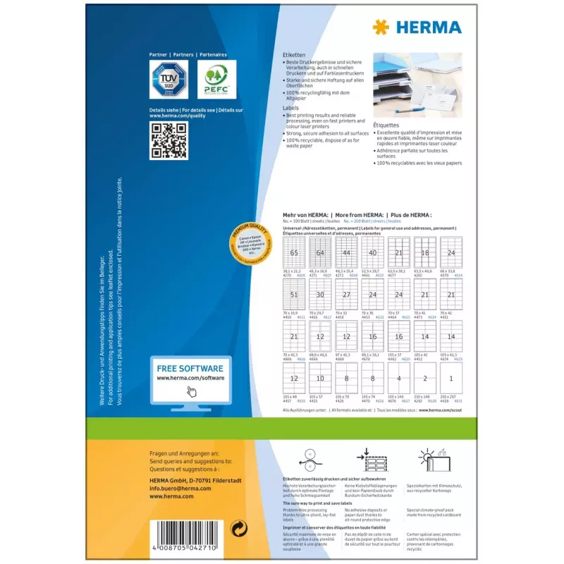 Pašlīmējošas printera etiķetes HERMA Labels Premium A4 48.3x16.9 mm