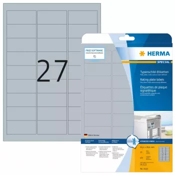 HERMA datu plāksnīšu uzlīmes A4 63,5x29,6 mm sudraba