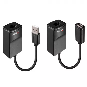 Lindy 60m USB 1.1 Cat.6 paplašinātājs Basic, tīkla raidītājs un uztvērējs, 60 m, 12 Mbit/s, Cat5e, Cat6, melns, plastmasa