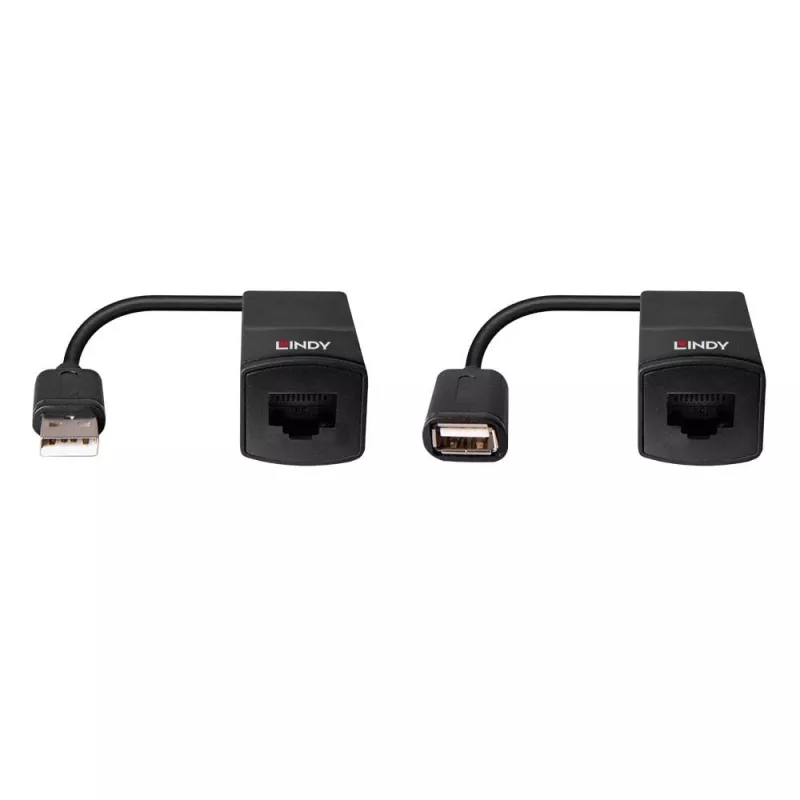 Lindy 60m USB 1.1 Cat.6 paplašinātājs Basic, tīkla raidītājs un uztvērējs, 60 m, 12 Mbit/s, Cat5e, Cat6, melns, plastmasa