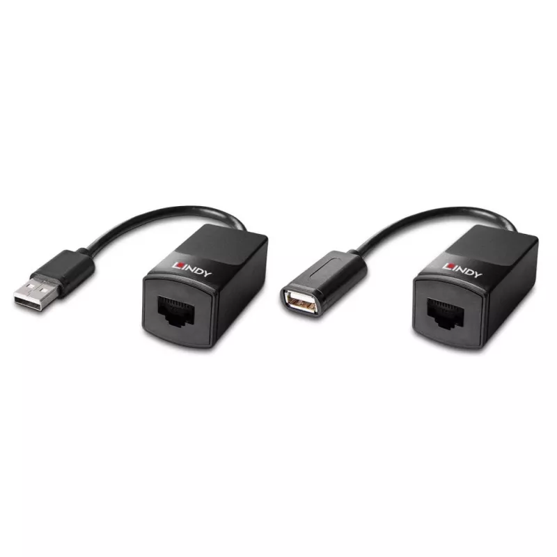 Lindy 60m USB 1.1 Cat.6 paplašinātājs Basic, tīkla raidītājs un uztvērējs, 60 m, 12 Mbit/s, Cat5e, Cat6, melns, plastmasa