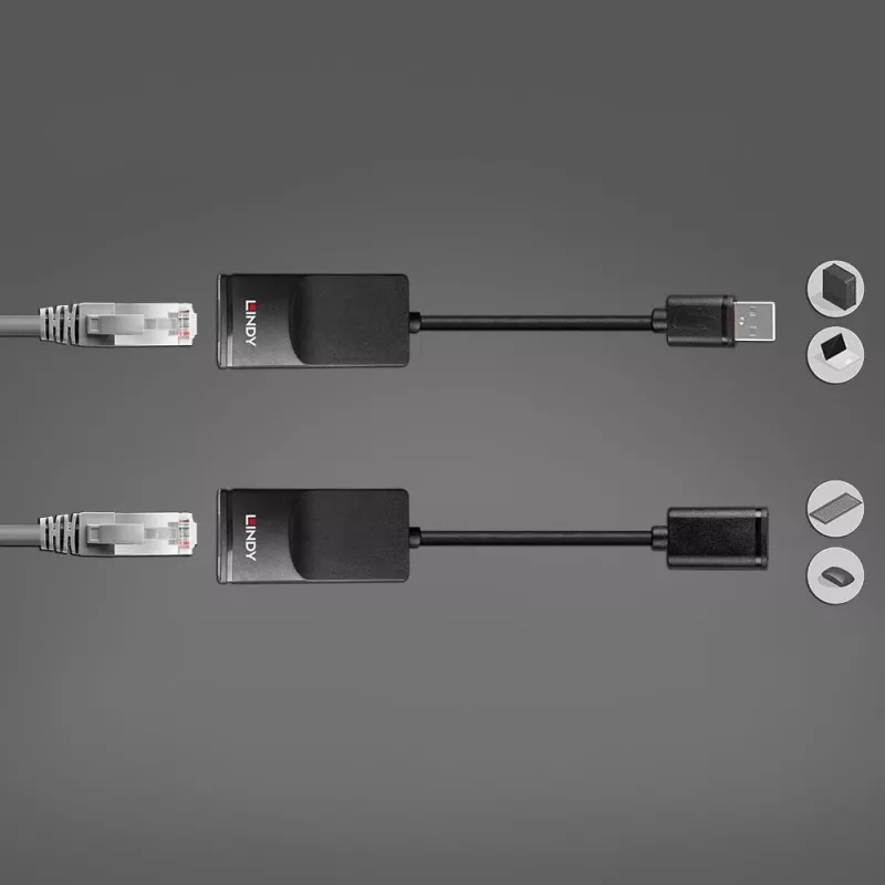 Lindy 60m USB 1.1 Cat.6 paplašinātājs Basic, tīkla raidītājs un uztvērējs, 60 m, 12 Mbit/s, Cat5e, Cat6, melns, plastmasa