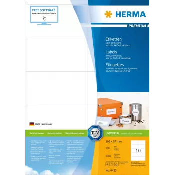 Etiķetes HERMA Premium A4 105x57 mm balts papīrs matēts 1000 gab.