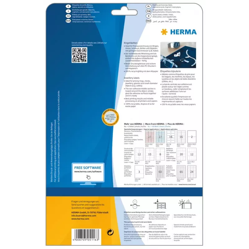 Pašlīmējošas printera etiķetes HERMA 5116 A4 49x10 mm 1500 gab.