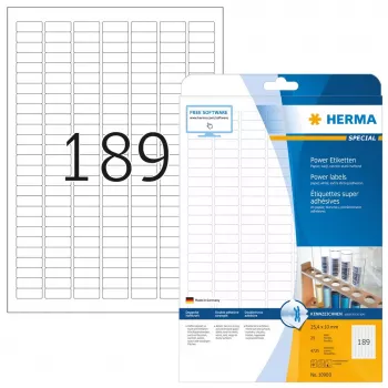 Pašlīmējošā printera etiķete HERMA Labels A4 25,4x10 mm balta īpaši stipra adhēzija papīrs matēts 4725 gab.