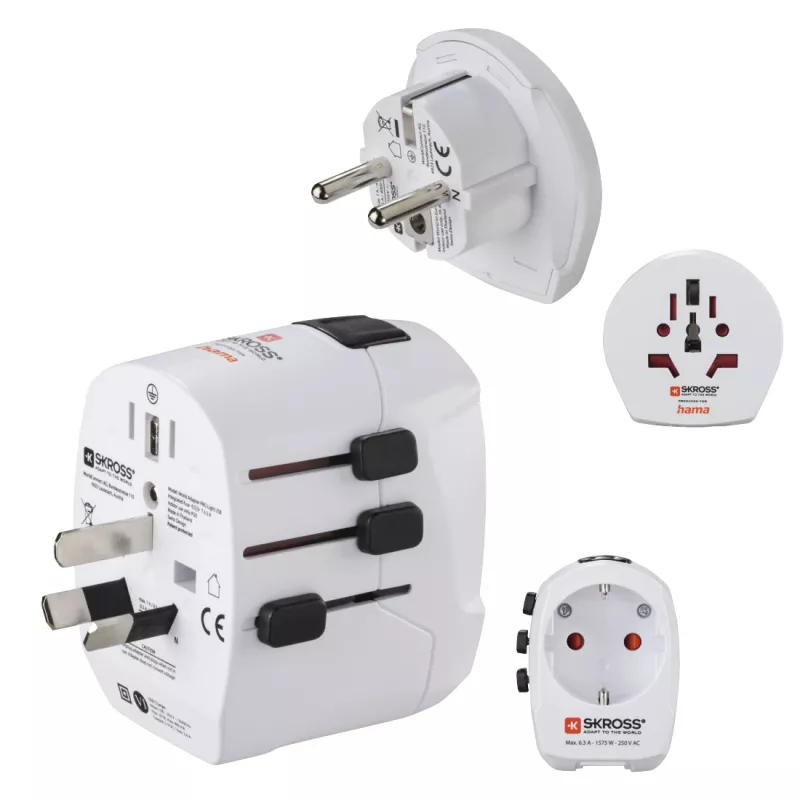 Hama World Travel Pro Light USB strāvas kontaktdakšas adapteris Universāls Balts