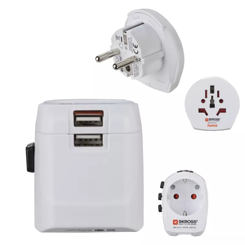 Hama World Travel Pro Light USB strāvas kontaktdakšas adapteris Universāls Balts