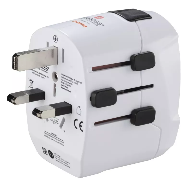 Hama World Travel Pro Light USB strāvas kontaktdakšas adapteris Universāls Balts
