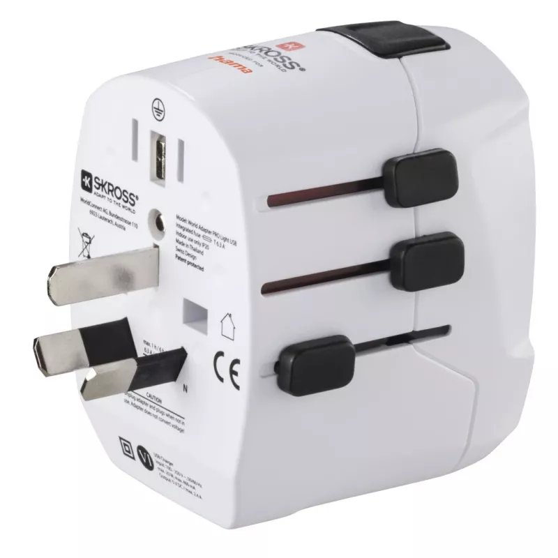 Hama World Travel Pro Light USB strāvas kontaktdakšas adapteris Universāls Balts