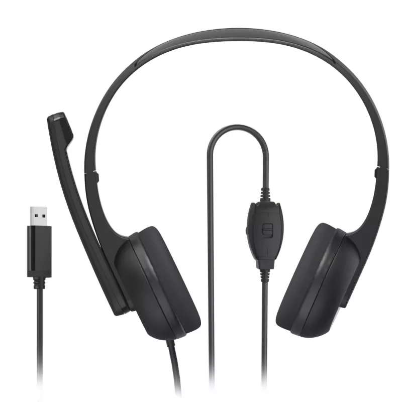 Hama HS-USB250 V2 austiņas ar vadu, galvas lentes stiprinājums, birojam/zvanu centram, USB Type-A, melnas