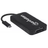 Manhattan USB-C dokstacija/cenrādis, pieslēgvietas (x4): DisplayPort, DVI-I, HDMI vai VGA, Piezīme: Vienlaikus var izmantot tikai vienu pieslēgvietu, Ārējs barošanas avots nav nepieciešams, Universāls visām ierīcēm, Kabelis 8 cm, Melns, Trīs gadu garantija