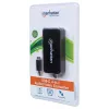Manhattan USB-C dokstacija/cenrādis, pieslēgvietas (x4): DisplayPort, DVI-I, HDMI vai VGA, Piezīme: Vienlaikus var izmantot tikai vienu pieslēgvietu, Ārējs barošanas avots nav nepieciešams, Universāls visām ierīcēm, Kabelis 8 cm, Melns, Trīs gadu garantija