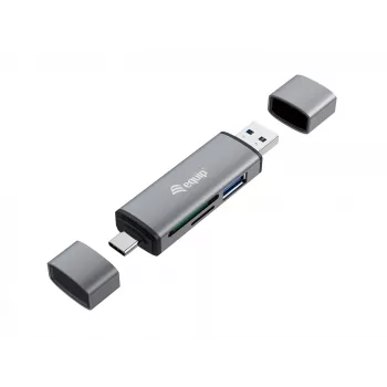 Equip karšu lasītājs ar USB 3.0 centrmezglu, OTG, MicroSD (TransFlash), MicroSDHC, SD, SDHC, pelēks, CE un RoHS, USB 3.2 Gen 1 (3.1 Gen 1) Type-A/Type-C, 202 mm, 12 mm