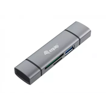Equip karšu lasītājs ar USB 3.0 centrmezglu, OTG, MicroSD (TransFlash), MicroSDHC, SD, SDHC, pelēks, CE un RoHS, USB 3.2 Gen 1 (3.1 Gen 1) Type-A/Type-C, 202 mm, 12 mm