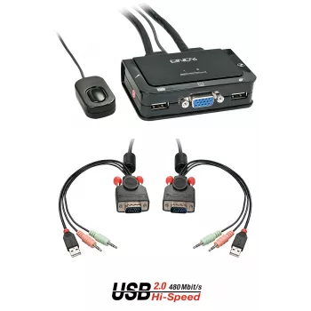 Lindy 2 Port VGA, USB 2.0 & Audio kabelis KVM Switch
