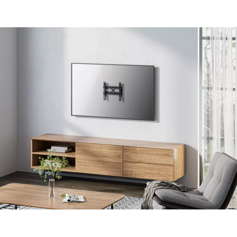 Manhattan sienas stiprinājums televizoriem un monitoriem (fiksēts, īpaši plāns), ekrāniem no 23 collām līdz 42 collām, VESA savietojamība: viss starp 75x75 mm līdz 200x200 mm – pārbaudiet četru montāžas caurumu izmērus ekrāna aizmugurē, lai pārliecinātos, ka der, maks. 45 kg, melns, kronšteins