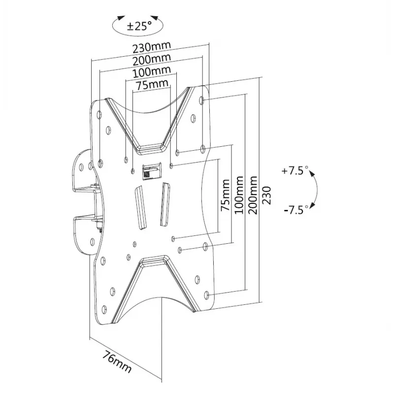 Equip 23 collu-42 collu grozāms TV sienas stiprinājuma kronšteins, 75 x 75 mm, 200 x 200 mm, -7.5 - 7.5°, -25 - 25°, tērauds, melns