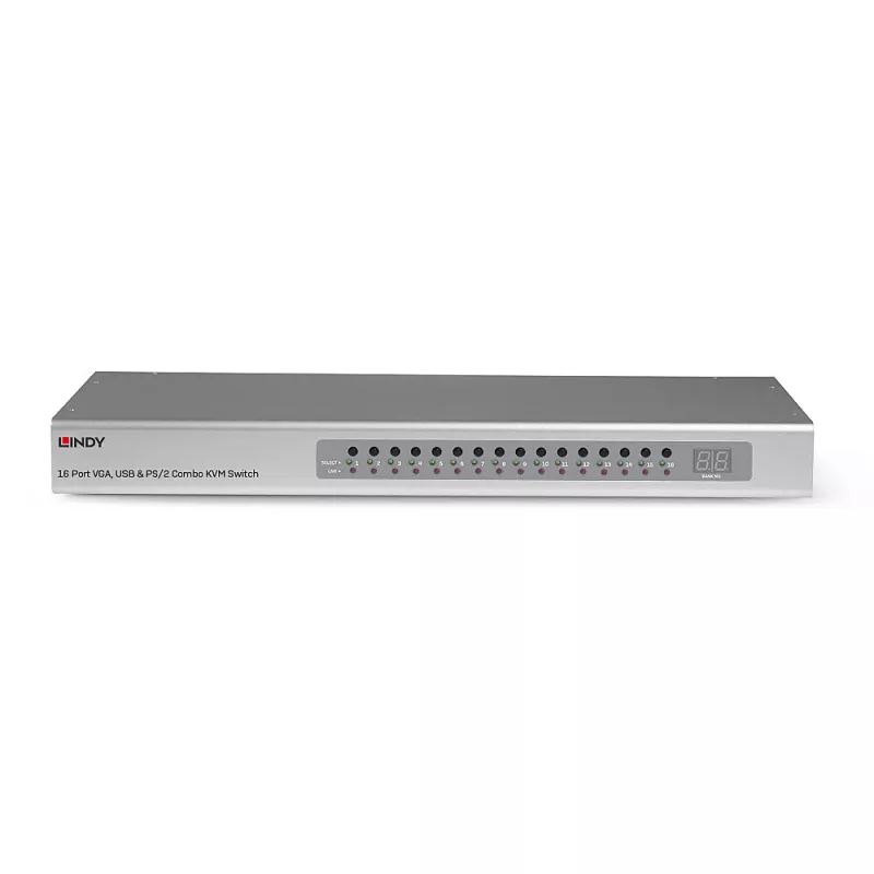 Lindy 16 portu VGA un USB Combo KVM slēdzis, montāža statīvā, sudraba krāsā