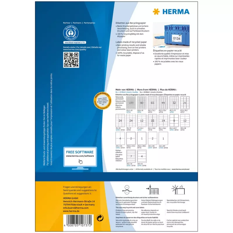 Pašlīmējošas printera etiķetes HERMA 10737 Baltas 21x14.8 cm 160 etiķetes