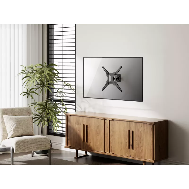 Equip 23 collu-55 collu pilnas kustības TV sienas stiprinājuma kronšteins, 100 x 100 mm, 400 x 400 mm, -8 - 5°, -90 - 90°, nerūsējošais tērauds, melns