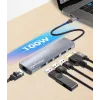 Manhattan USB-C dokstacija/rumbulis, pieslēgvietas (x6): Ethernet, HDMI, USB-A (x3) un USB-C, ar jaudas piegādi (PD) 100 W - nepieciešams ārējs USB-C lādētājs (nav iekļauts). Barošana caur USB (ārējs barošanas avots nav nepieciešams), kad PD netiek izmantots