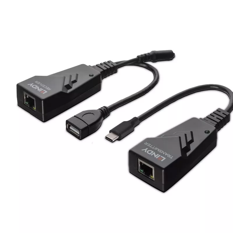 Lindy 100 m USB 2.0 Type C Cat.6 pagarinātājs, tīkla raidītājs un uztvērējs, 100 m, 480 Mbit/s, Cat5e, Cat6, CH317Q, CH9317, RTL8211E, melns