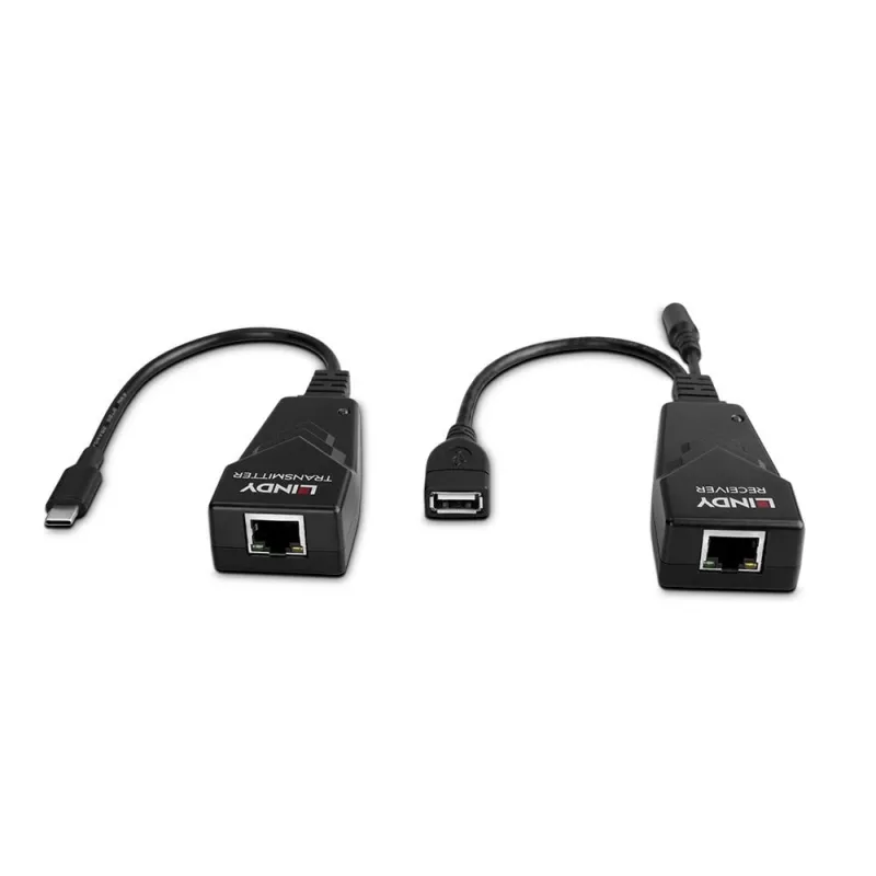 Lindy 100 m USB 2.0 Type C Cat.6 pagarinātājs, tīkla raidītājs un uztvērējs, 100 m, 480 Mbit/s, Cat5e, Cat6, CH317Q, CH9317, RTL8211E, melns
