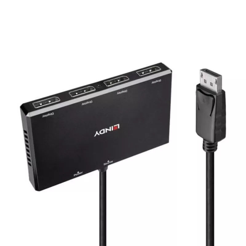 Lindy 4 Portu DisplayPort 1.2 MST centrmezgls, DisplayPort, DisplayPort, 1920 x 1080 (HD 1080), 3840 x 2160, melns, akrilnitrila-butadiēna-stirola (ABS), CE, UKCA, FCC, RoHS & REACH