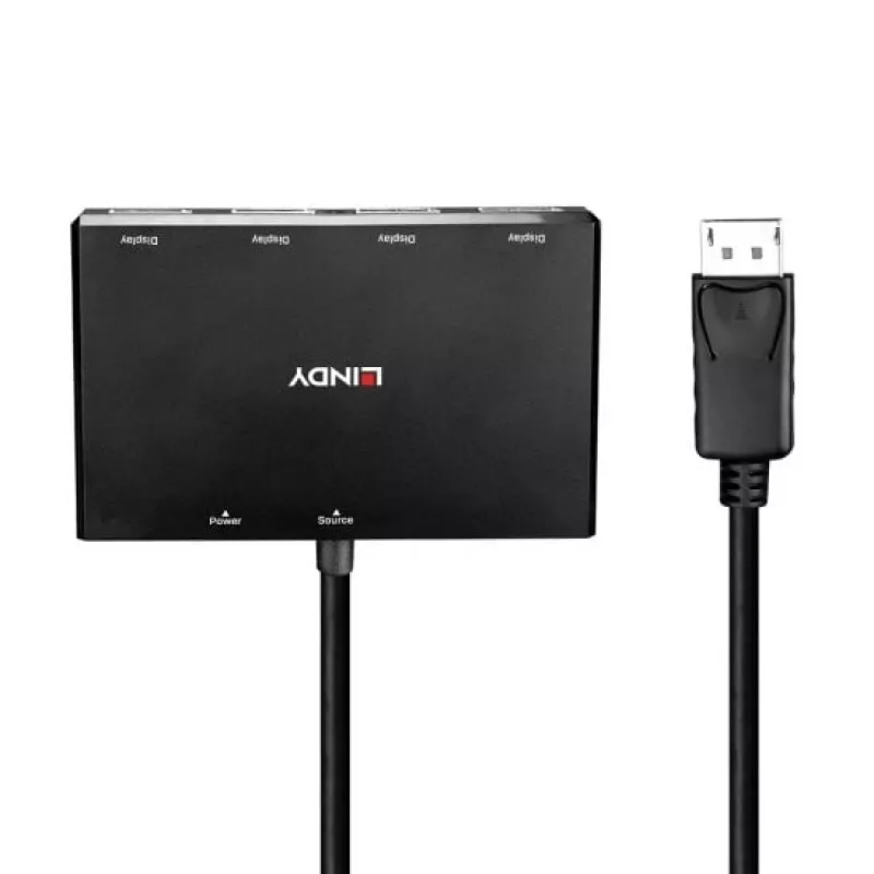 Lindy 4 Portu DisplayPort 1.2 MST centrmezgls, DisplayPort, DisplayPort, 1920 x 1080 (HD 1080), 3840 x 2160, melns, akrilnitrila-butadiēna-stirola (ABS), CE, UKCA, FCC, RoHS & REACH