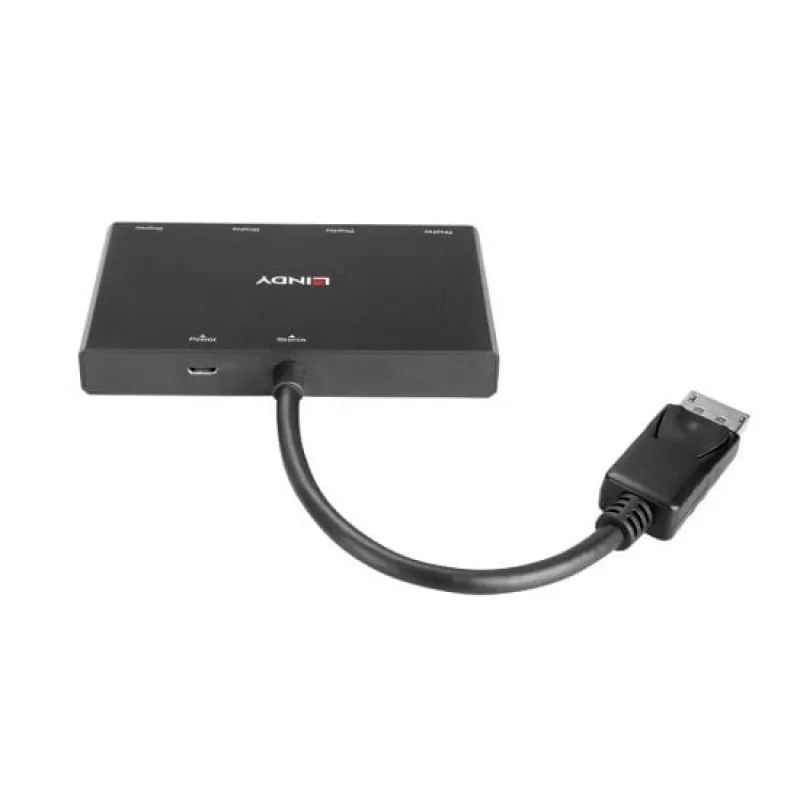 Lindy 4 Portu DisplayPort 1.2 MST centrmezgls, DisplayPort, DisplayPort, 1920 x 1080 (HD 1080), 3840 x 2160, melns, akrilnitrila-butadiēna-stirola (ABS), CE, UKCA, FCC, RoHS & REACH