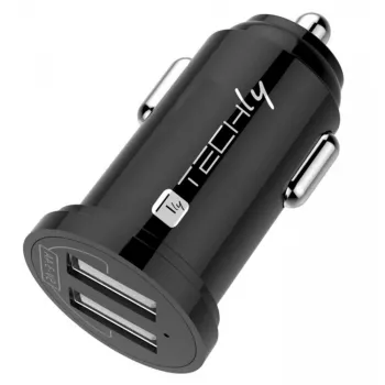 Techly Mini automātiskais lādētājs 2 USB-A pieslēgvietas 12W / 2.4A melns, Auto, Cigarešu aizdedzinātāja ligzda, 2.4 A, Melns