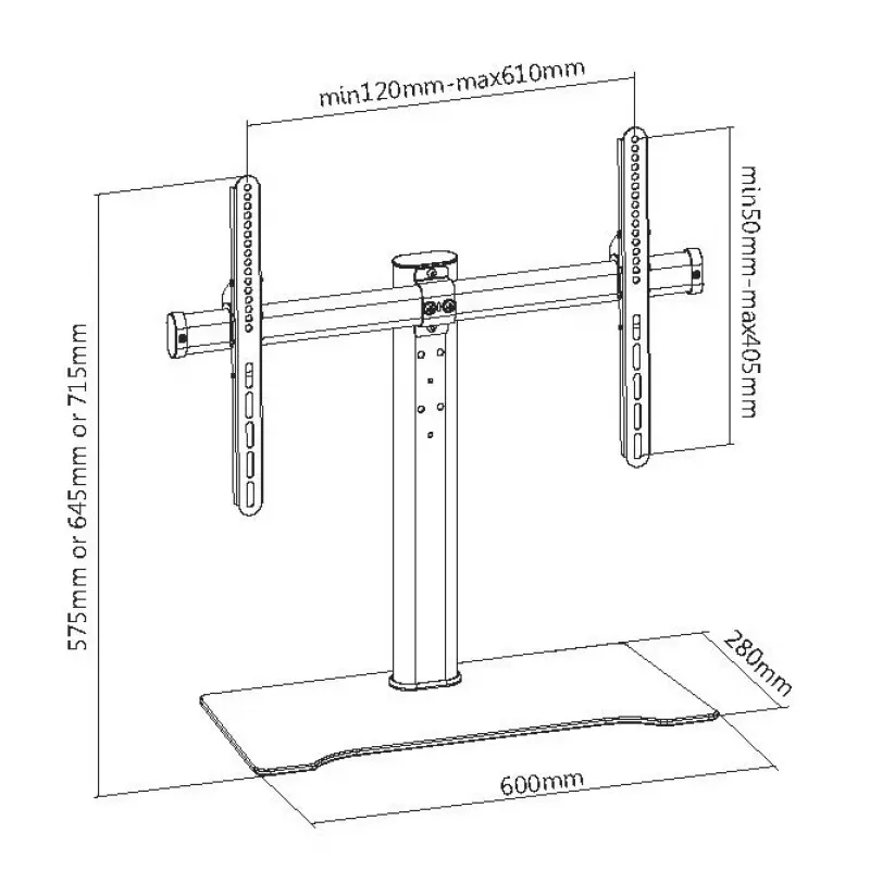 Equip 32 collu-55” TV galda statīvs, 81,3 cm (32 collas), 139,7 cm (55 collas), 40 kg, 600 x 400 mm, Stikls, Metāls, Melns