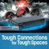 Manhattan USB-A 7 portu rūpnieciskais centrmezgls, 7x USB-A porti, 5 Gbps (USB 3.2 Gen1 jeb USB 3.0), 20 kV ESD aizsardzība, maiņstrāvas, kopnes un spaiļu bloka barošanas opcijas, DIN sliede, piestiprināms pie sienas, metāla korpuss, skrūvju bloķēšanas drošība