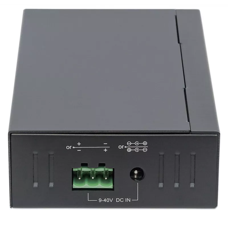 Manhattan USB-A 7 portu rūpnieciskais centrmezgls, 7x USB-A porti, 5 Gbps (USB 3.2 Gen1 jeb USB 3.0), 20 kV ESD aizsardzība, maiņstrāvas, kopnes un spaiļu bloka barošanas opcijas, DIN sliede, piestiprināms pie sienas, metāla korpuss, skrūvju bloķēšanas drošība