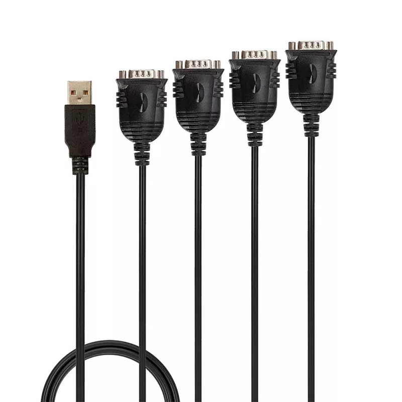 Lindy USB uz 4 portu seriālais pārveidotājs, melns, 0,94 m, USB Type-A, DB-9, vīrišķais, vīrišķais