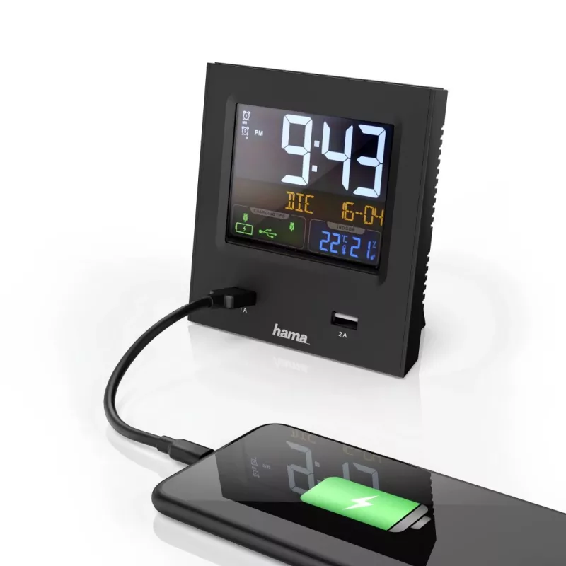 Hama Dual-USB digitālais modinātājs Melns