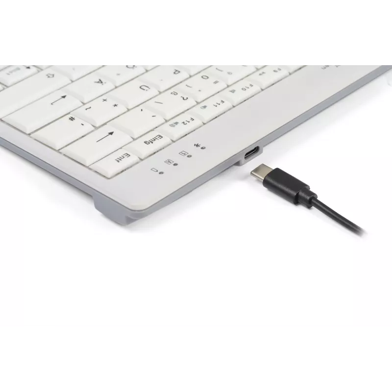 BakkerElkhuizen UltraBoard 950 V2 Wireless UK Qwerty, bez ciparu bloka (80–87 %), vadu un bezvadu, USB + Bluetooth, šķērveida taustiņu slēdzis, QWERTY, tumši pelēka, gaiši pelēka