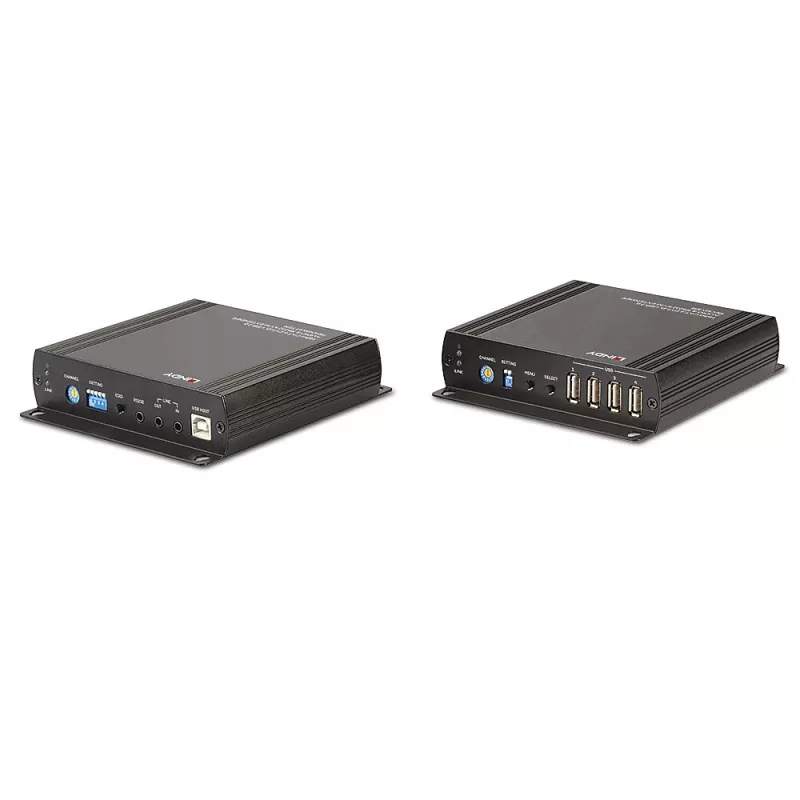 Lindy 140m Cat.6 DVI-D, USB, Audio un RS-232 KVM paplašinātājs, Raidītājs un uztvērējs, Vadu, 140 m, Cat6, 60 Hz, Melna