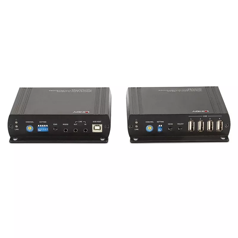 Lindy 140m Cat.6 DVI-D, USB, Audio un RS-232 KVM paplašinātājs, Raidītājs un uztvērējs, Vadu, 140 m, Cat6, 60 Hz, Melna