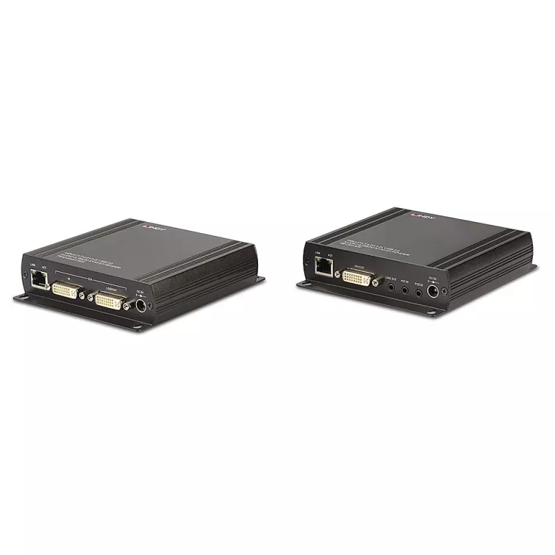 Lindy 140m Cat.6 DVI-D, USB, Audio un RS-232 KVM paplašinātājs, Raidītājs un uztvērējs, Vadu, 140 m, Cat6, 60 Hz, Melna