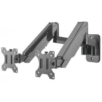 Manhattan Dual Wall Mount for TV & Monitors (Full Motion Gas Spring), Ekrāniem 17 inch līdz 32 inch, VESA saderība: 75x75 mm un 100x100 mm - pārbaudiet četru montāžas caurumu izmērus ekrāna aizmugurē, lai nodrošinātu atbilstību, Maks. 8 kg katram, Melns, Kronšteins